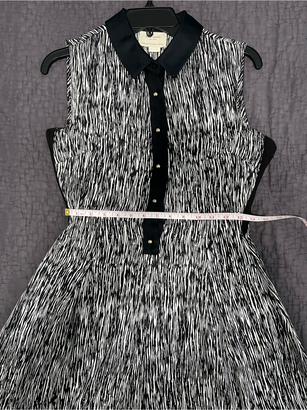 kate spade Black and White Sleeveless Collared Fit-and-Flare silk Dress - Picture 7 of 12